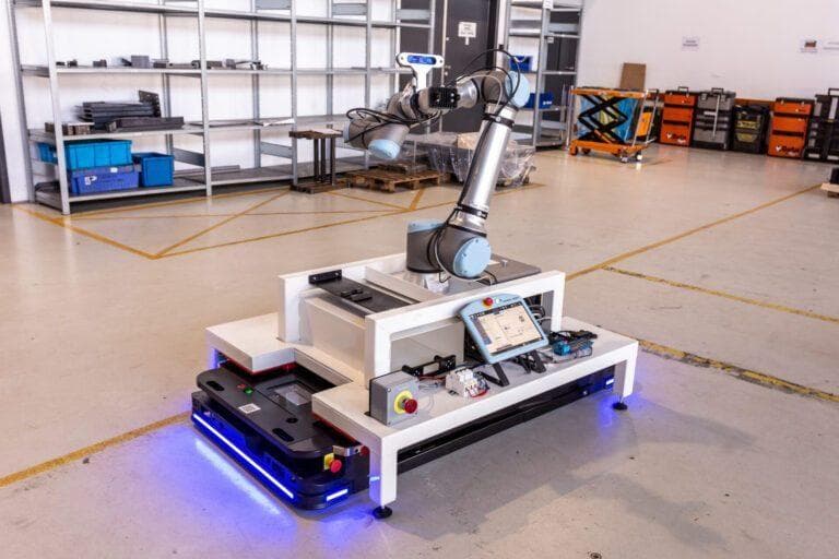 Industrial mobile robot with collaborative arm and touchscreen