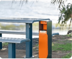 Coastal outdoor furniture and charging interface near the beach