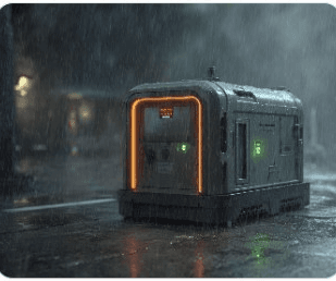 Sealed outdoor equipment operating in heavy rain at night