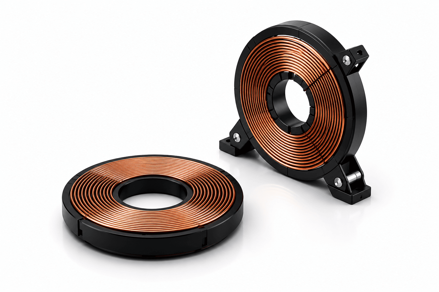 Custom wireless charging receiver integrated into a mobile robot chassis with matching dock
