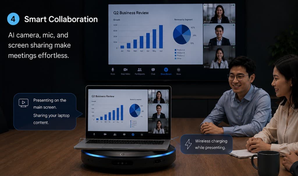 Smart collaboration docking with wireless charging while presenting