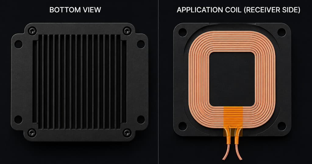 60W module bottom view and application coil receiver side