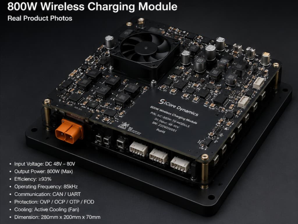 SiCore Dynamics 800W wireless charging module real product photo